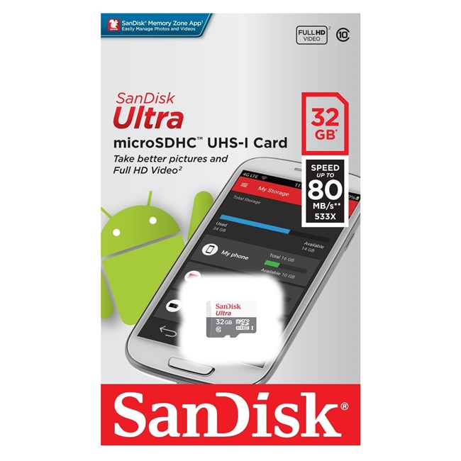 Sandisk SDSQUNR-032G-GN3MN 32 GB 100MB/s Ultra C10 SDHC UHS-1 microSD Hafıza Kartı