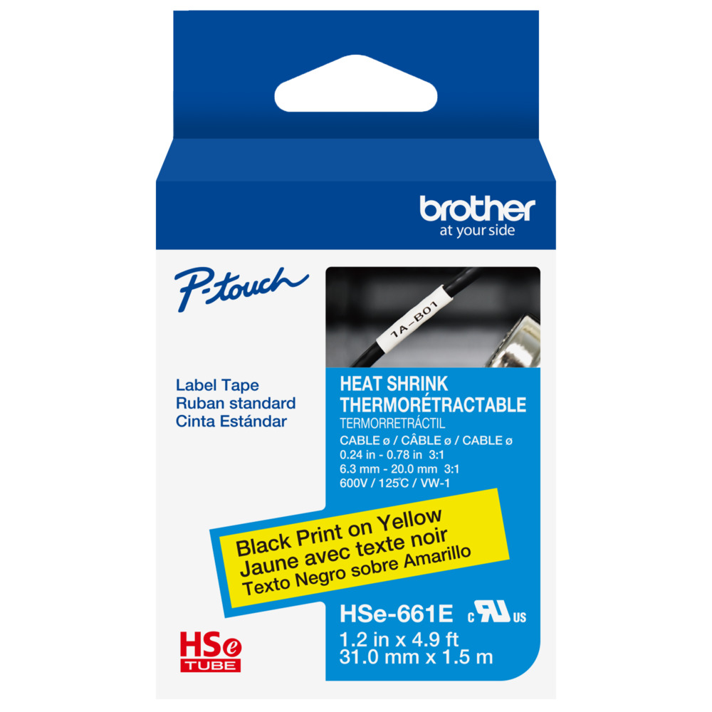 BrotherP-TOUCH HSE-661E 31mm 1.5mt ısı İle Daralan Makaron Sarı Üzeri Siyah Etiket