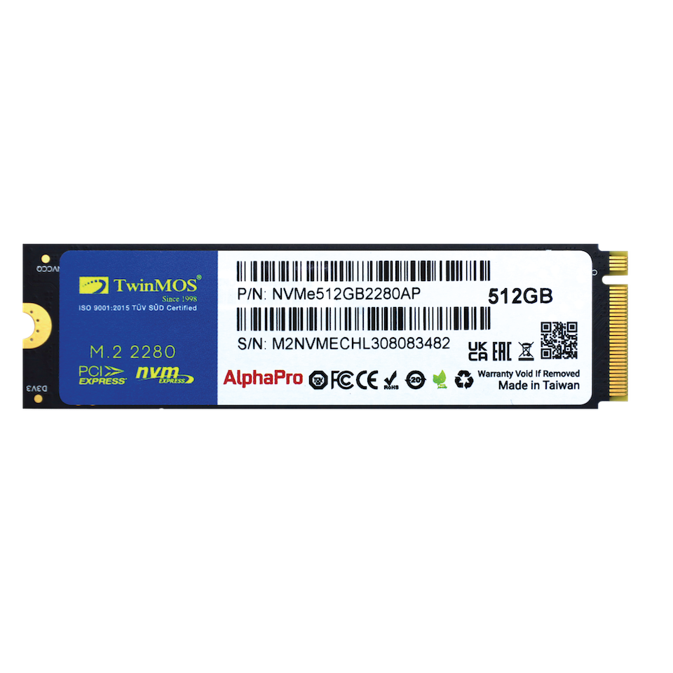 Twinmos NVME512GB2280AP 512 GB 3600-3250Mb/s M.2 PCIe Gen3 NVMe 22x80 3DNAND TLC SSD Harddisk