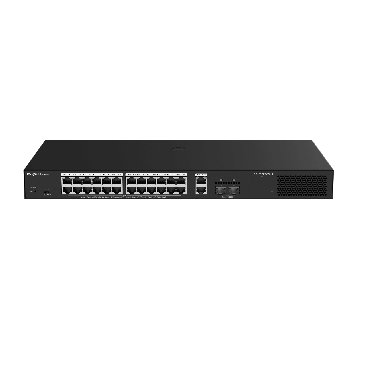 Ruijie RG-ES228GS-LP 24 Port Gigabit Poe 2 Port Uplink 2 Port SFP 250W L2 Yönetilebilir PoE Switch