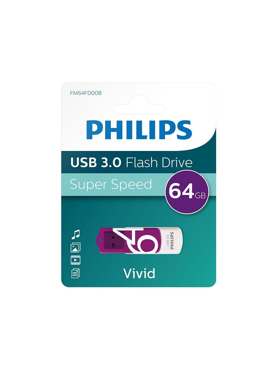 Philips FM64FD00B 64 GB  USB 3.0 Vivid Mor USB Flash Bellek