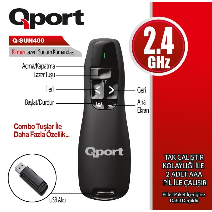 Qport Q-SUN400 Usb Kırmızı Lazerli Sunum Kumandası