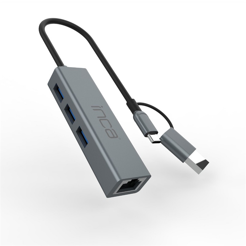 Inca IUTP-03T USB Type C USB 3.0 to RJ45 Gigabit 3 Port USB 3.0 Ethernet Adaptörü