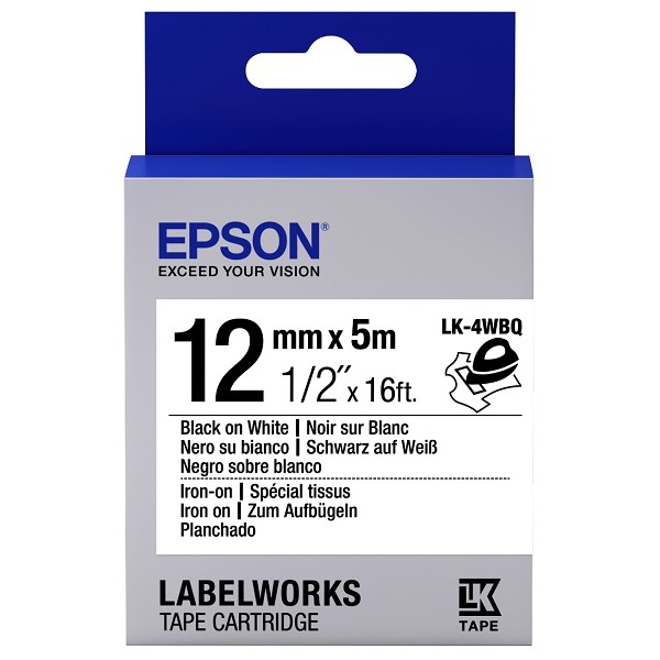 Epson LK-4WBQ 9Mt 12mm Ütüyle Transfer Beyaz Üzeri Siyah Etiket