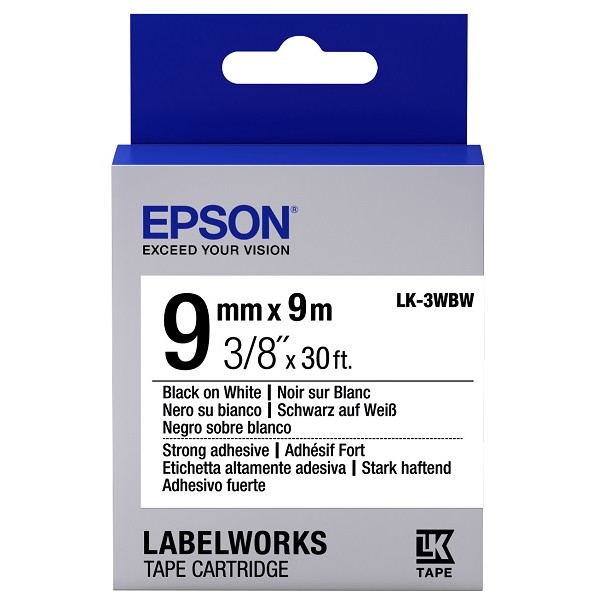 Epson LK-3WBW 9 Mt 9mm Beyaz Üzeri Siyah Güçlü Yapışkanlı Etiket