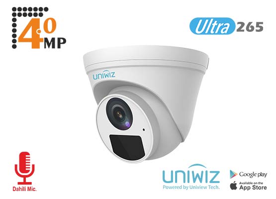 Uniwiz  IPC-T124-APF28 4 MP 2.8mm Lens DC POE Destekli Mikrofonlu 30Mt IR Dome Kamera