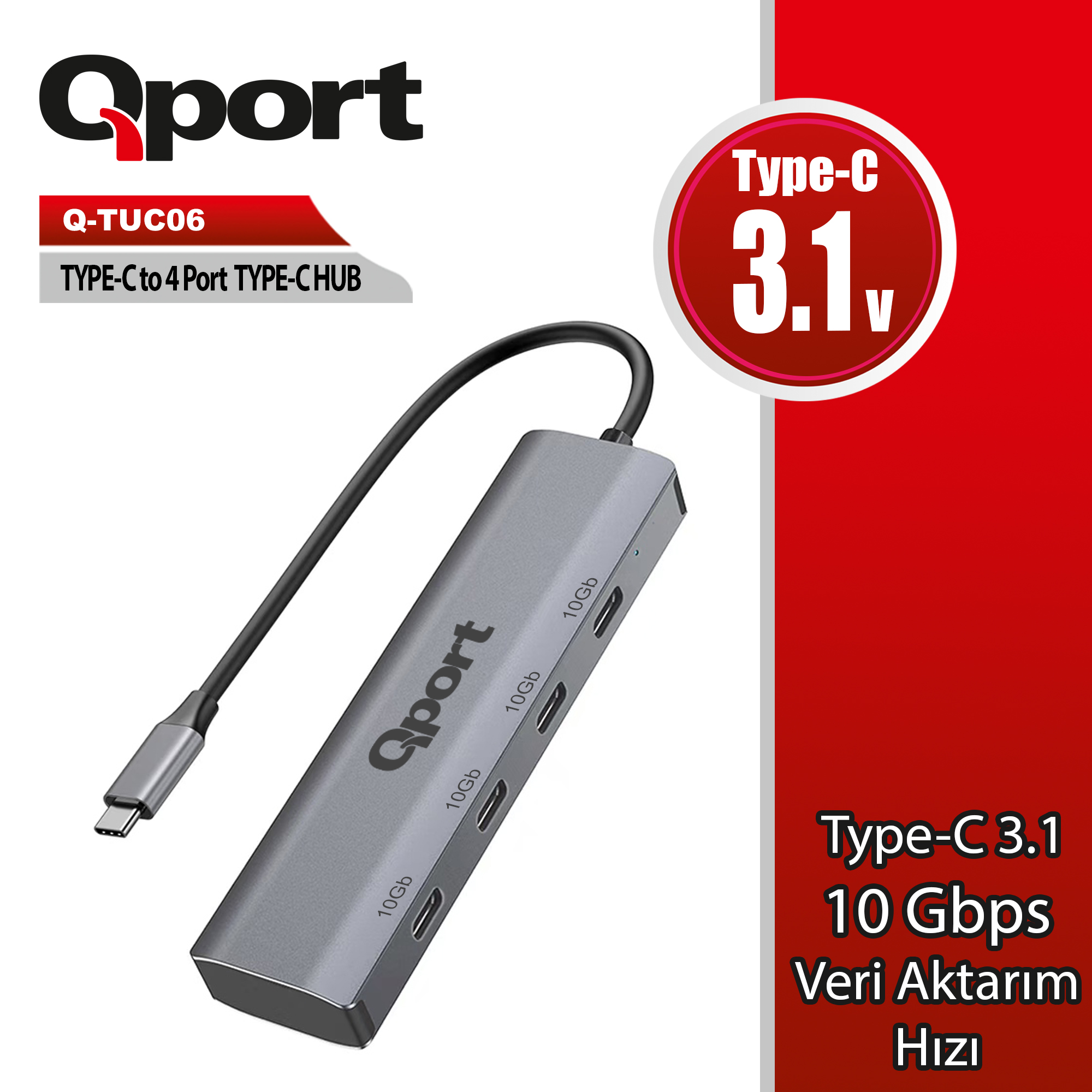 Qport Q-TUC06 Usb Type C to 4 Port USB Type C Usb Çoklayıcı
