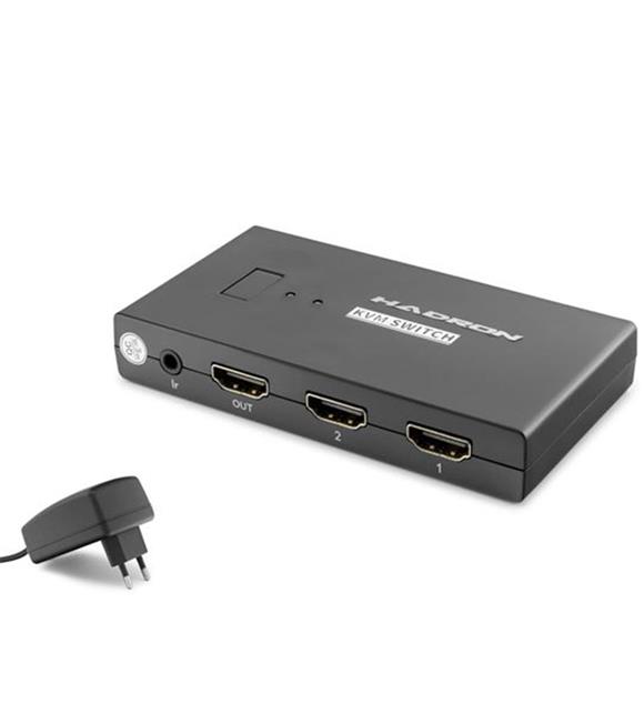 Hadron HDX1373 2 Port Griş 4 Port çıkış HDMI Usb Kablolu Kwm Switch