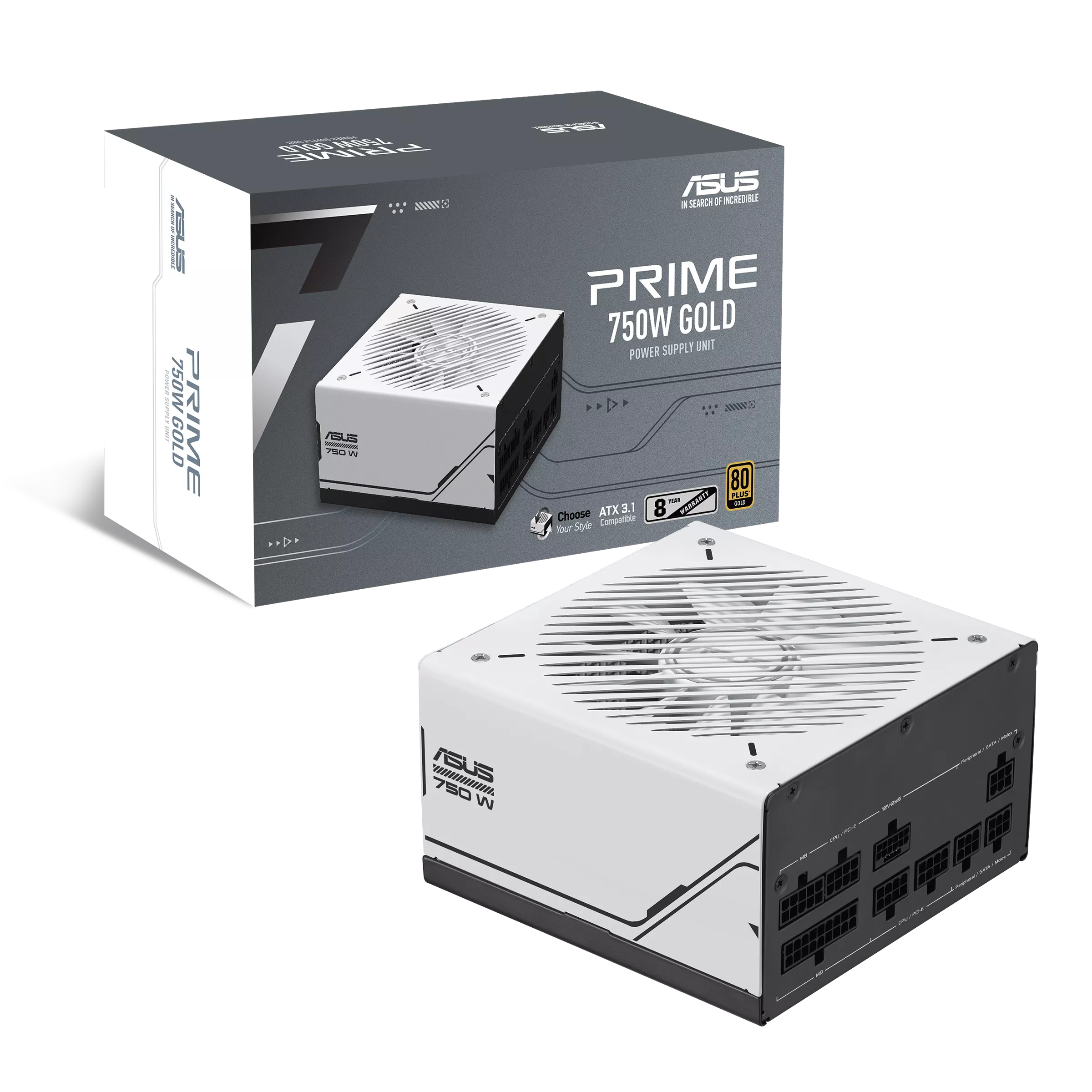 Asus PRIME-750G 750W 80 Plus Gold 12cm Fanlı Full Modüler PCIe 5.1 ATX 3.1 Beyaz Power Suplly