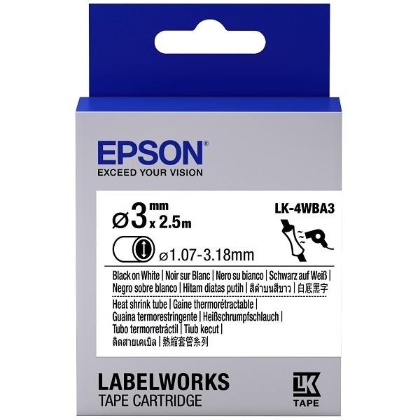 Epson LK-4WBA3 2.5Mt 1.07-3.18mm Beyaz Üzeri Siyah Makaron