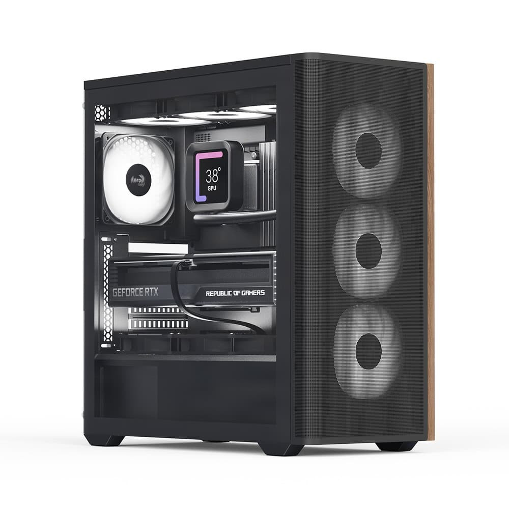 Aerocool AE-D501A-BK PSU YOK 4x12cm ARGB Fanlı Ahşap ön Panel Tempered ATX Bilgisayar Kasası