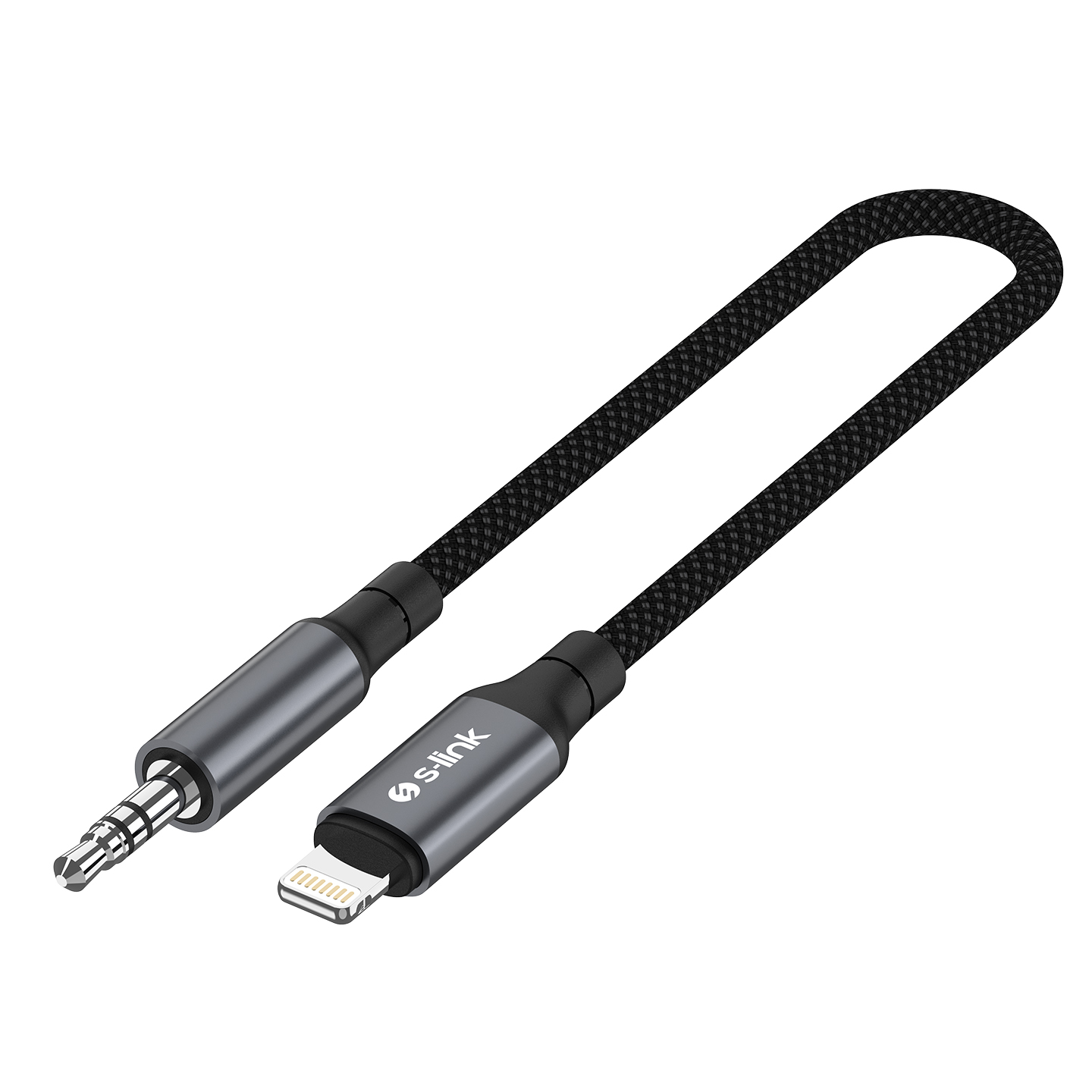 S-link Armor ML-01 1.2 Mt Lightning to M AUX Örgülü Metal Başlıklı Siyah Ses Kablosu