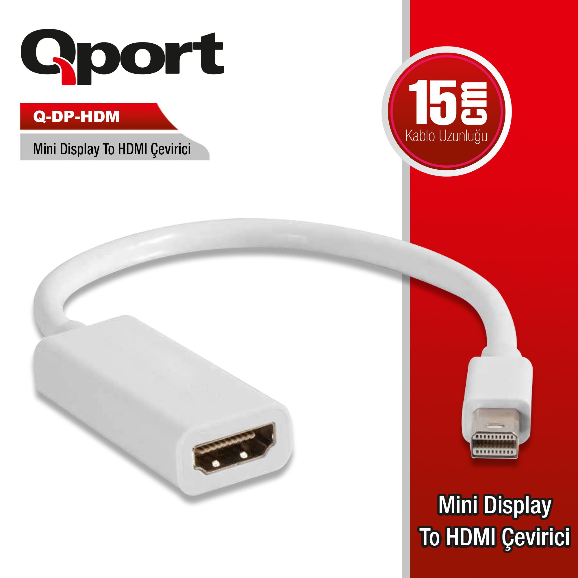 QPort Q-DP-HDM micro DISPLAY PORT to HDMI Erkek-Dişi Dönüşütürücü Adaptör