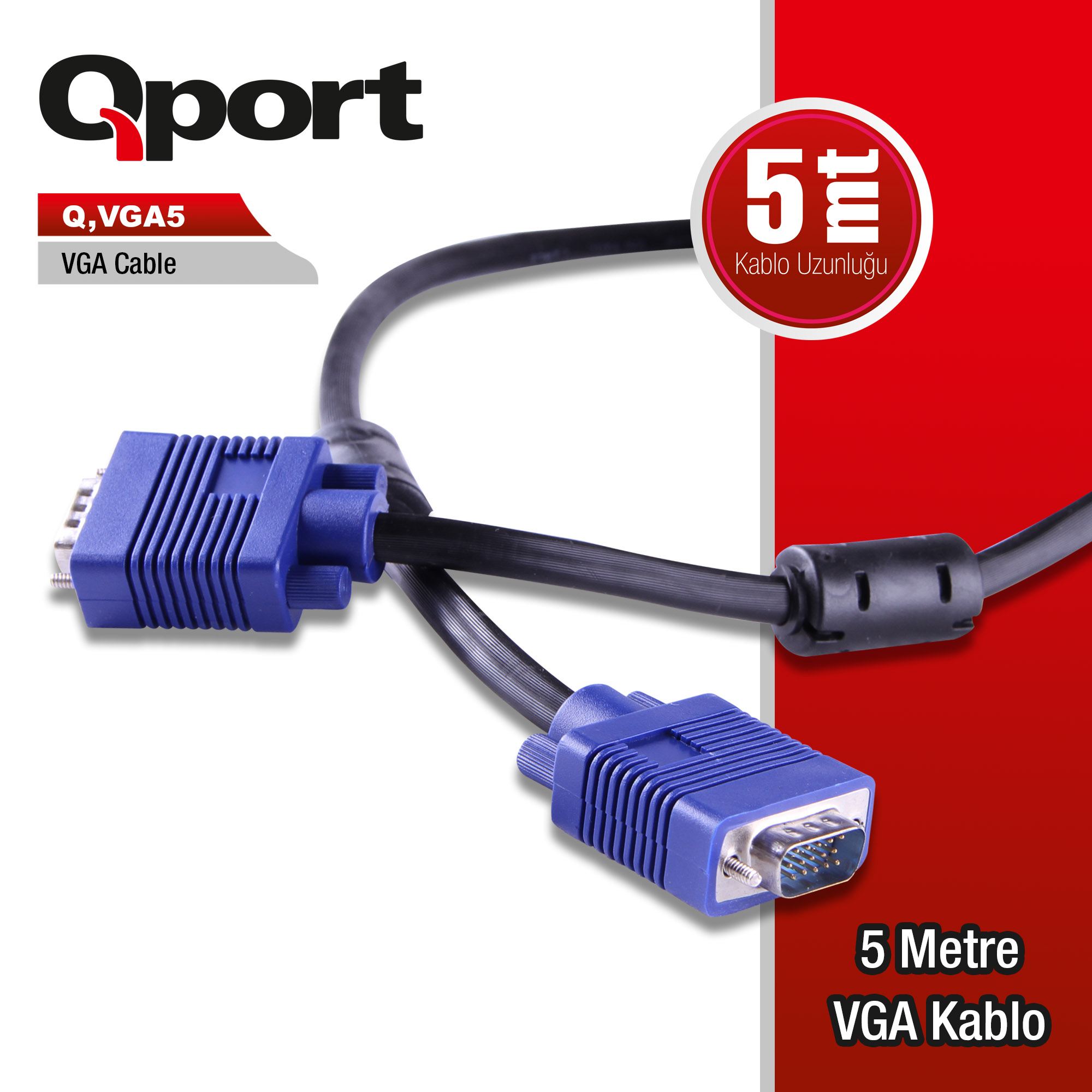 Qport Q-VGA5 5 Mt VGA to VGA Erkek-Erkek Görüntü Kablosu