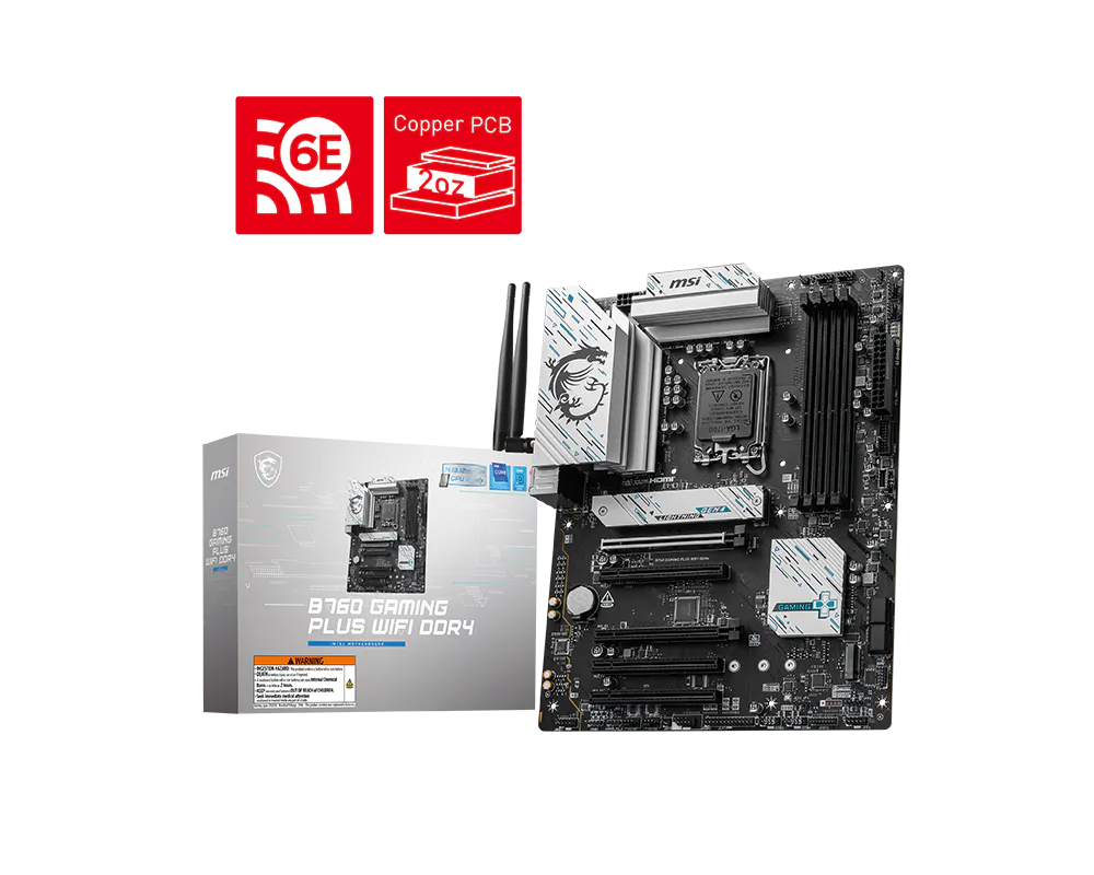Msi B760 GAMING PLUS WIFI DDR4 Sc-1700 DDR4 5333Mhz M.2 2.5Gbit LAN Wi-Fi 6E ATX INTEL Anakart