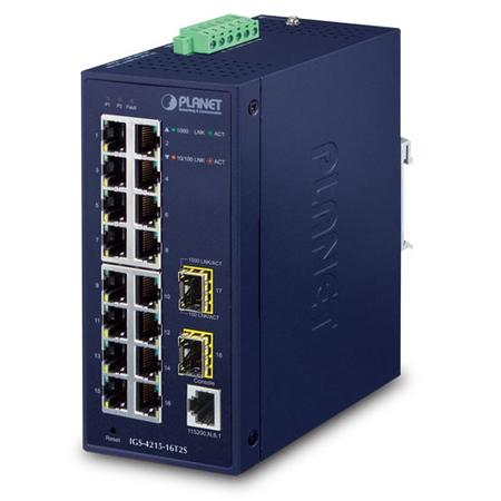 Planet PL-IGS-4215-16T2S 16 Port Gigabit Ethernet 2 Port SFP Yönetilebilir Endüstriyel Switch