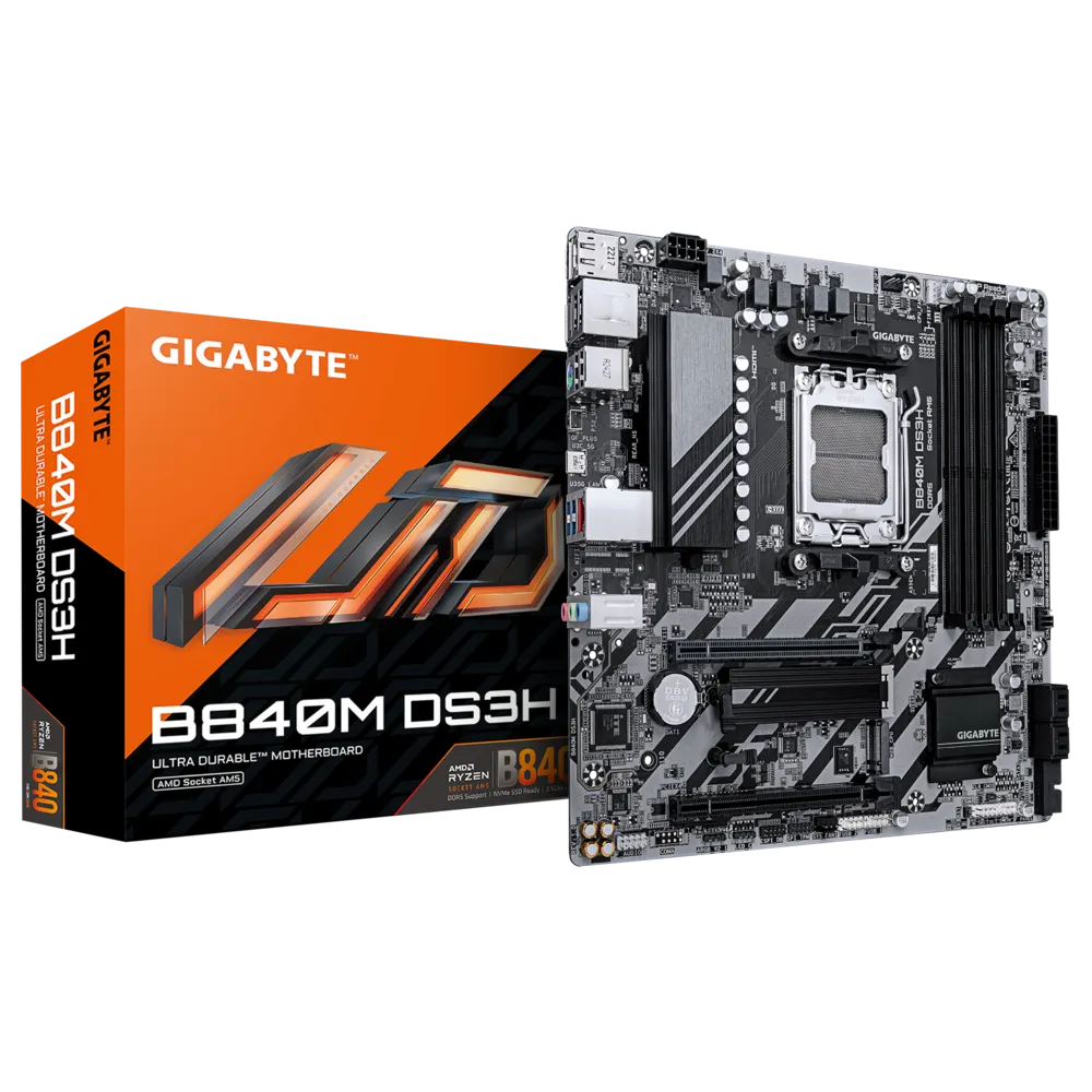 Gigabyte B840M DS3H Sc-AM5 DDR5 8200Mhz 2xM.2 2xM.2 2.5Gbit LAN mATX AMD Anakart