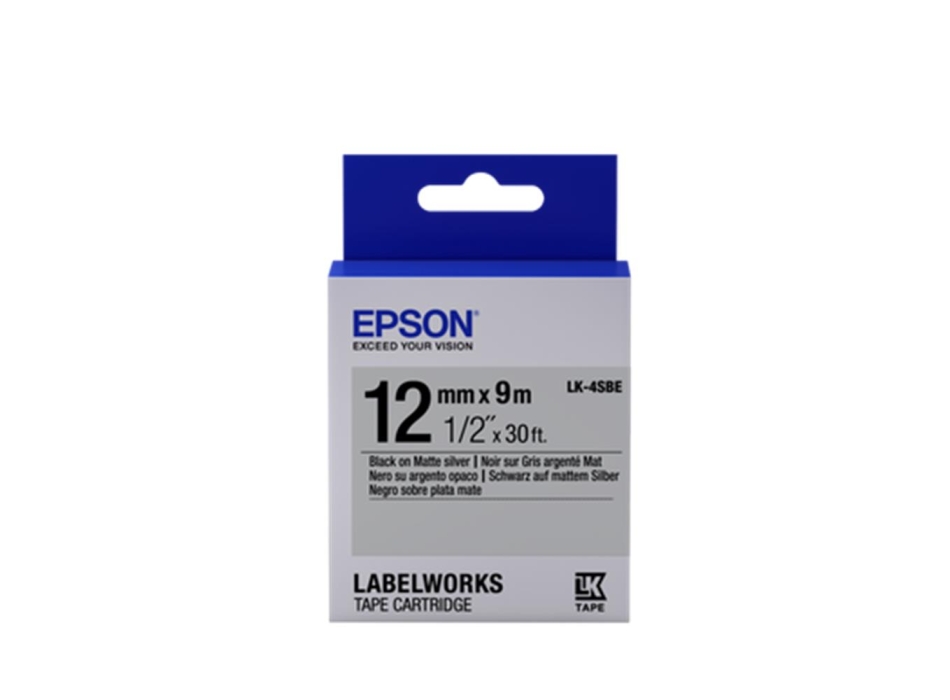 Epson LK-4SBE 9Mt 12mm Gümüş Üzeri Siyah Etiket