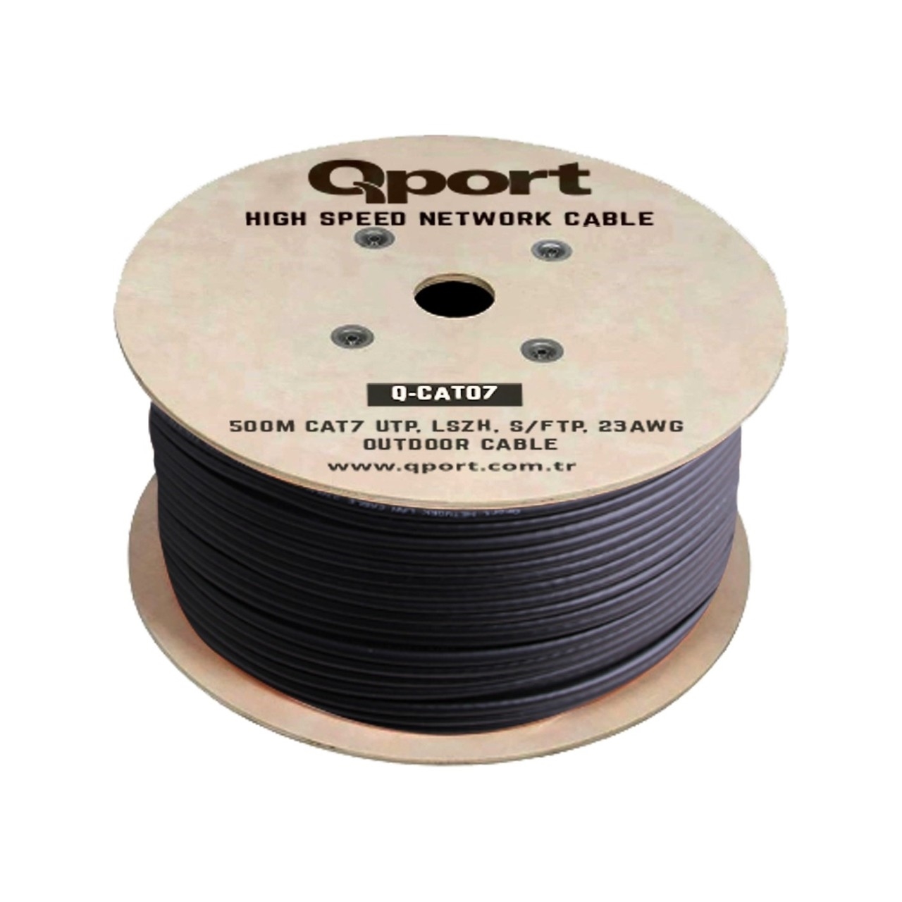 Qport Q-CATO7 500 Mt CAT7 S-FTP 23AWG Full Bakır Siyah Dış Mekan Data Kablosu