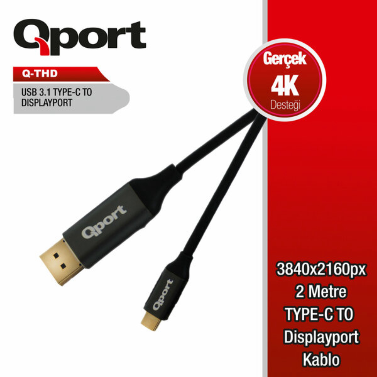 Qport Q-THD 2 MT Usb Type C to DISPLAYPORt 4K 60Hz Çevirici Görüntü Kablosu