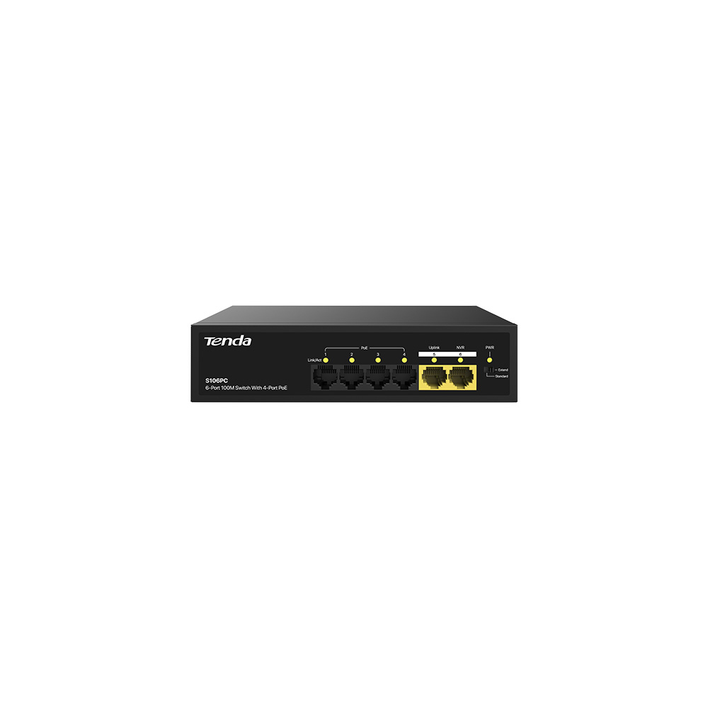 Tenda S106PC 6 Port 10/100 Mbps 4 Port PoE+ 2 Port Uplink Çelik Kasa PoE Switch