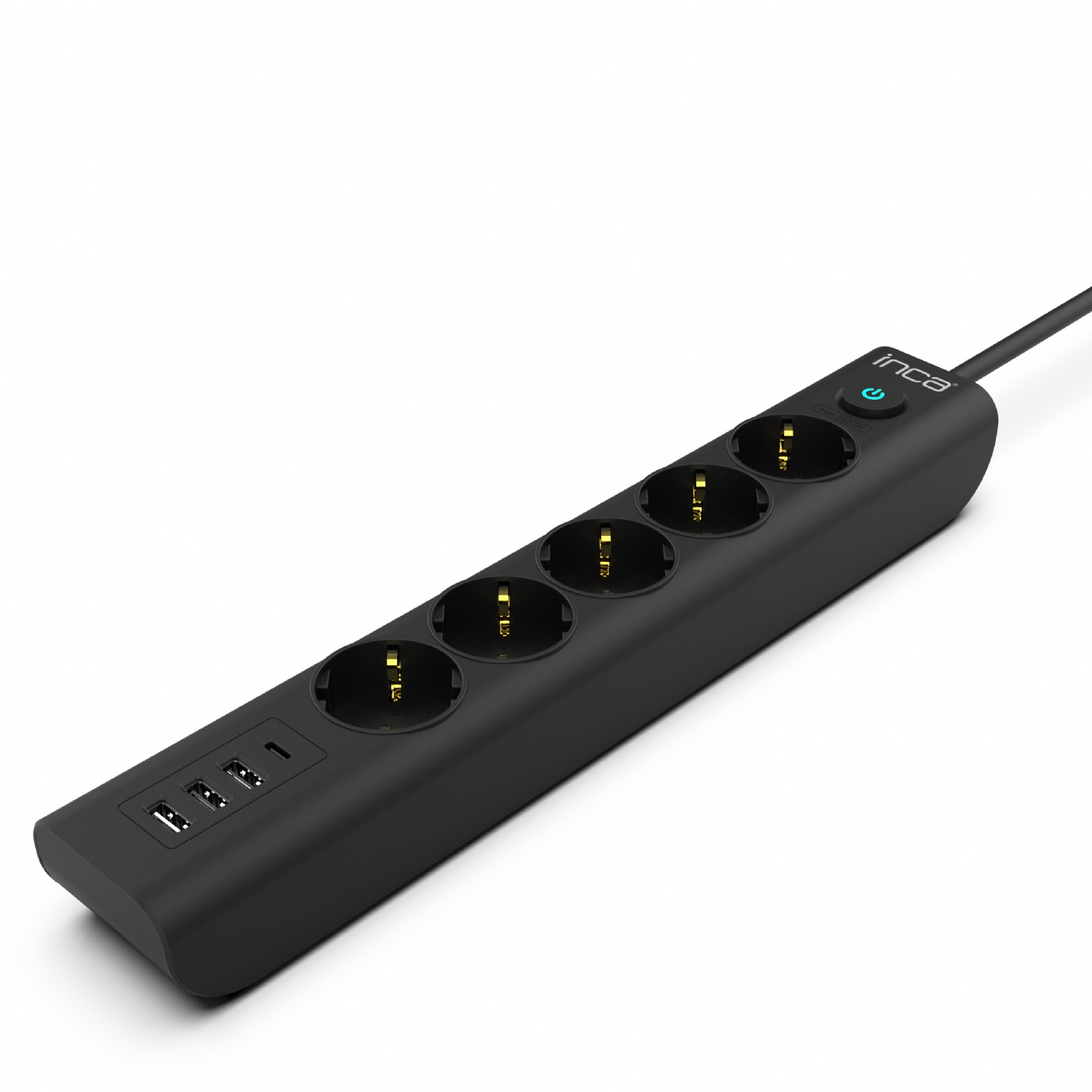 Inca IPW-44TU 1.5 Mt Kablolu 5 li 3x USB 1x Type C Portlu Akım Korumalı Siyah Priz
