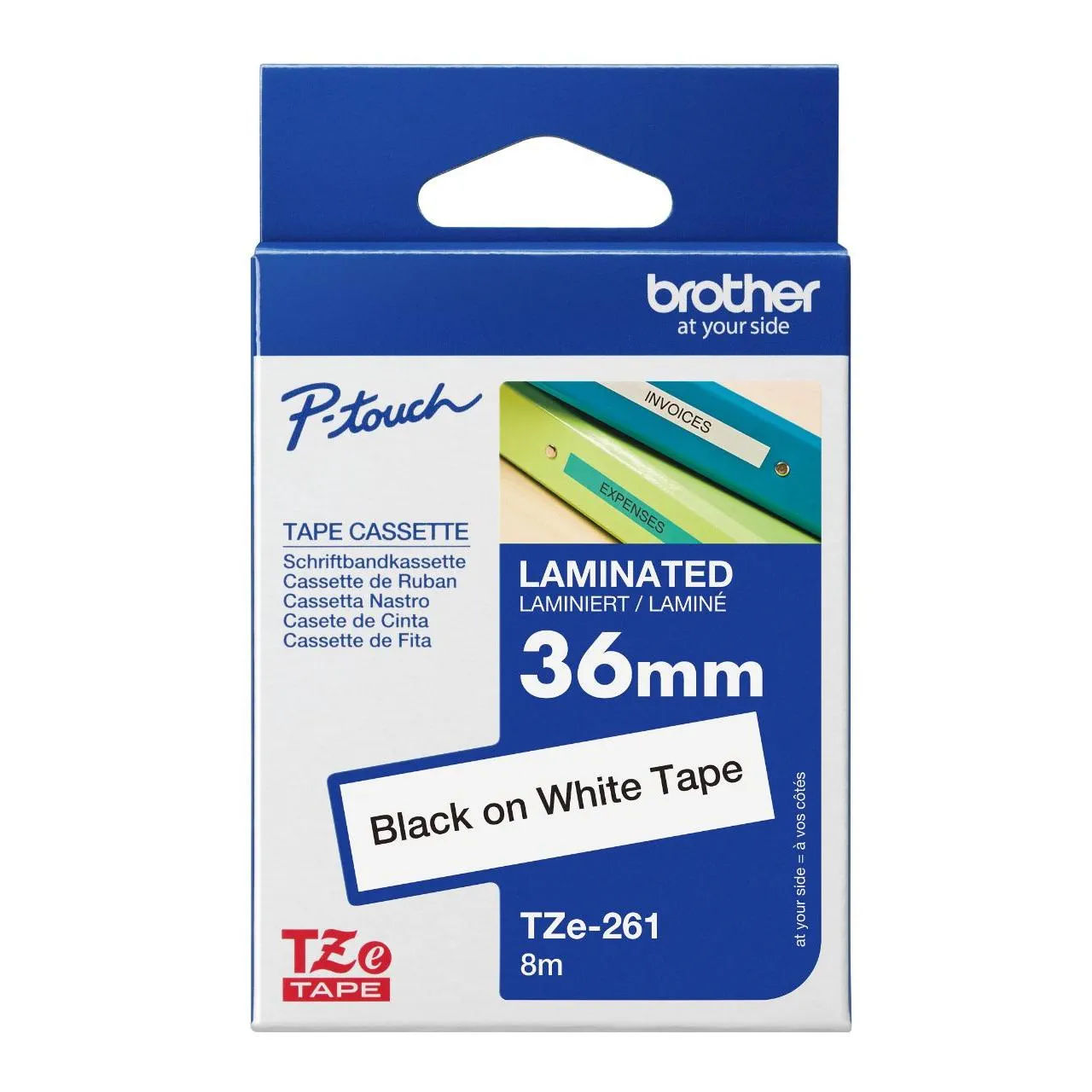 Brother TZE-261 8mt 36 mm Beyaz Üzerine Siyah Lamina