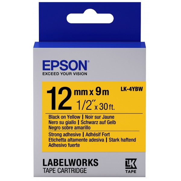 Epson C53S654014 LK-4YBW 9 Mt 12mm Sraı Üzeri Siyah Güçlü Yapışkanlı Etiket