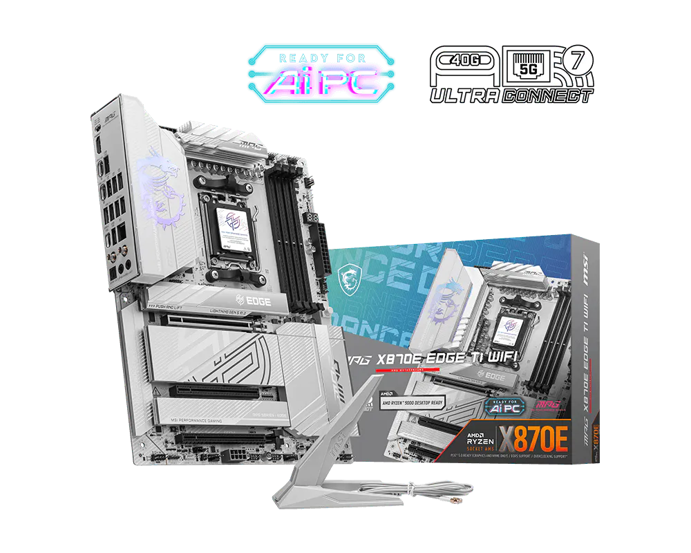 Msi MPG X870E EDGE TI WIFI Sc-AM5 DDR5 8400MHz 4xM2 Wi-Fi 7 5Gbe LAN RGB ATX AMD Anakart