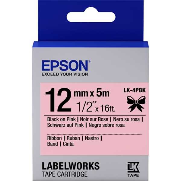 Epson LK-4PBK 9 Mt 12mm Pembe Üzeri Siyah Kurdele Etiket