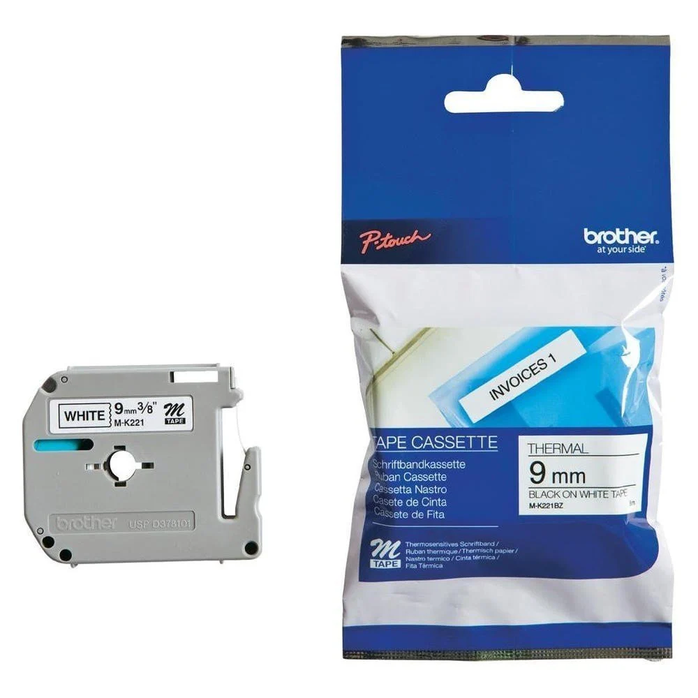 Bother P-TOUCH M-K221 9mm 8mt M-Tape Beyaz üzerine Siyah Kağıt Etiket