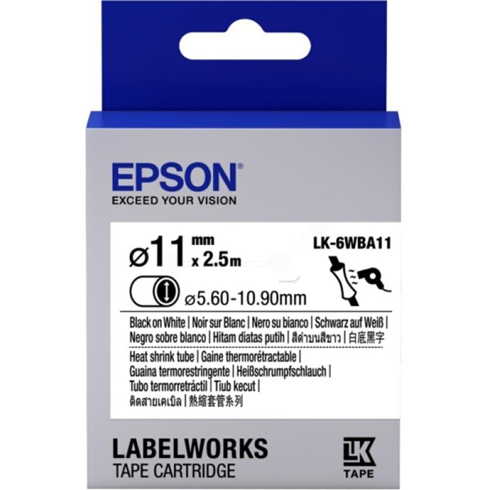 Epson LK-4WBA5 2.5Mt 3-5.7mm Beyaz Üzeri Siyah Makaron