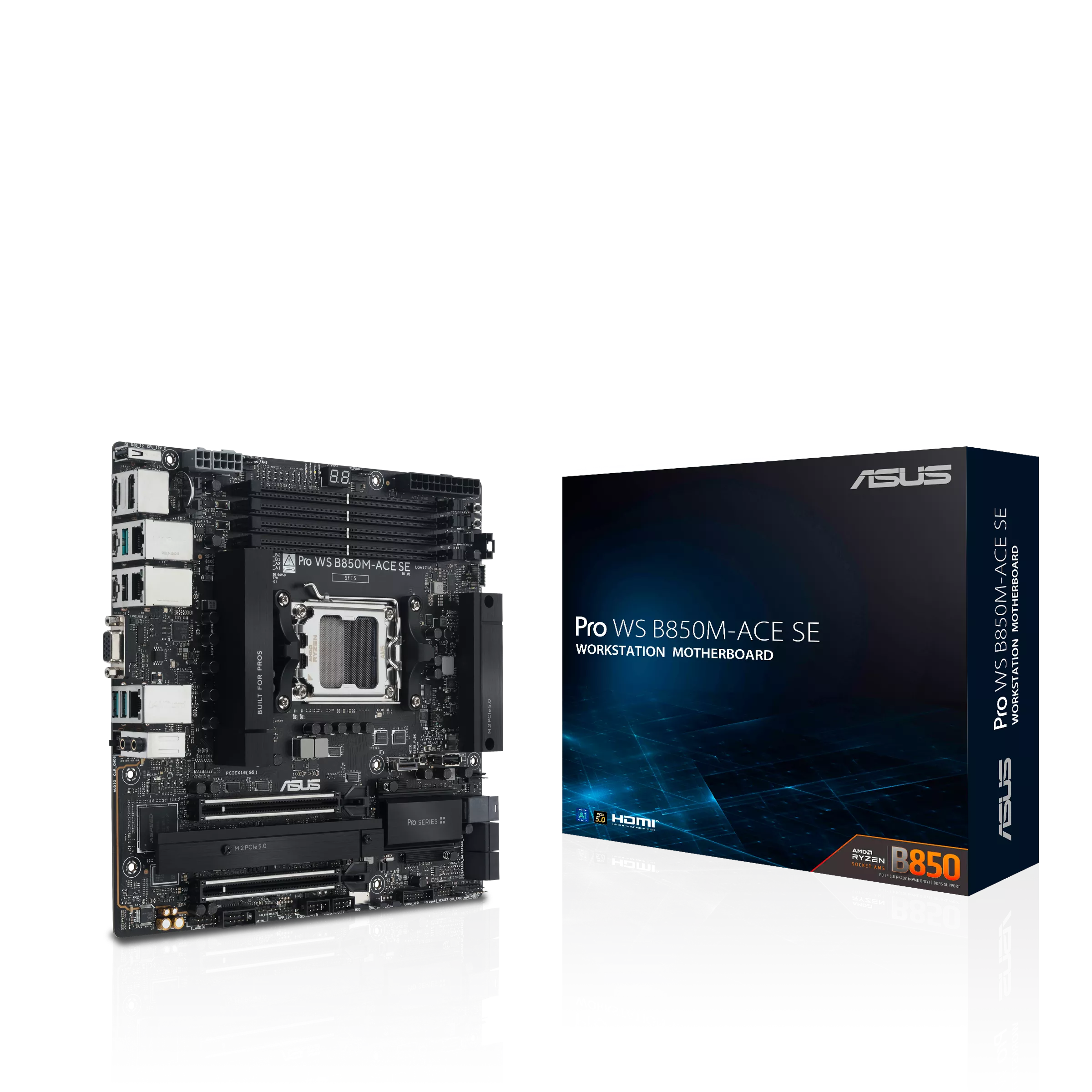Asus Pro WS B850M-ACE SE Sc-AM5 DDR5 9000Mhz 4xM2 3x Lan 10GB micro ATX AMD Anakart