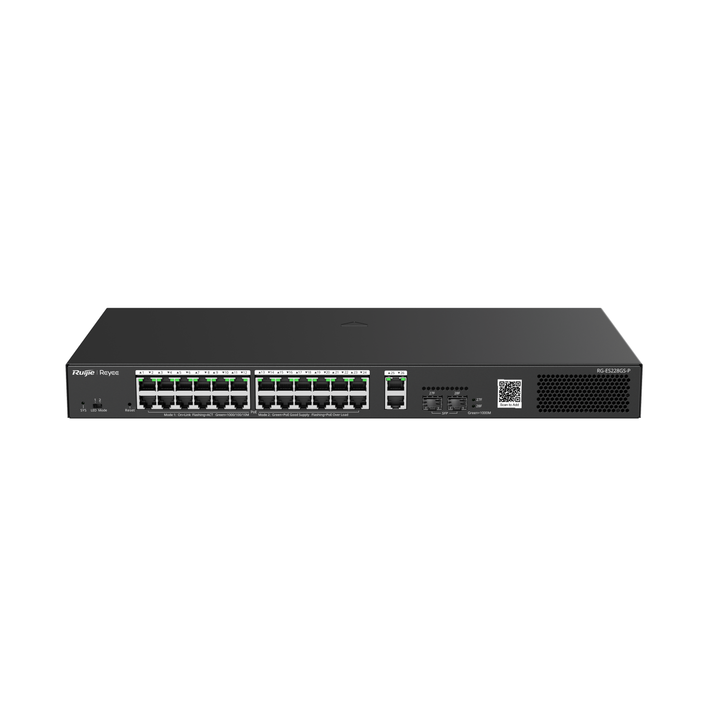 Ruijie RG-ES228GS-P 24 Port Gigabit 2 Port Uplink 2 Port SFP 370 cloud Yönetilebilir PoE Switch