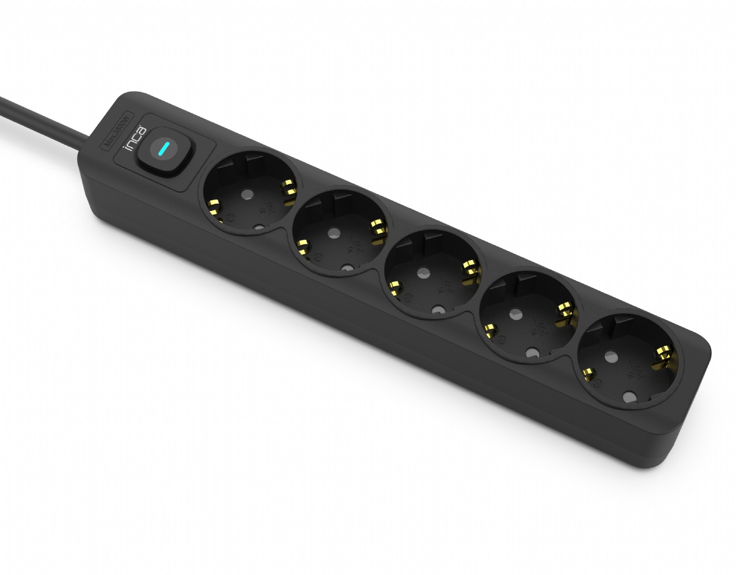 Inca IPW-44GB 1.5 Mt kablolu 5 li Akım Korumalı Led Tuşlu Siyah Priz