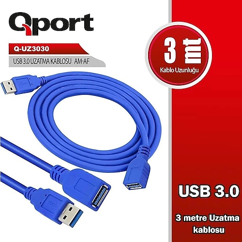 Qport Q-UZ3030 3 MT USB 3.0 to USB 3.0 Erkek-Dişi USB 3.0 Uzatma Kablosu