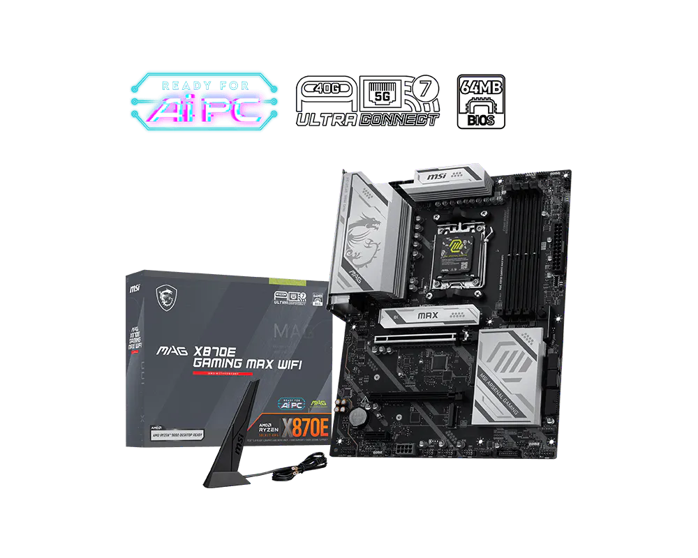 Msi MAG X870E GAMING MAX WIFI Sc-AM5 DDR5 8200MHz 3xM2 5GBit Wi-Fi7 RGB ATX AMD Anakart