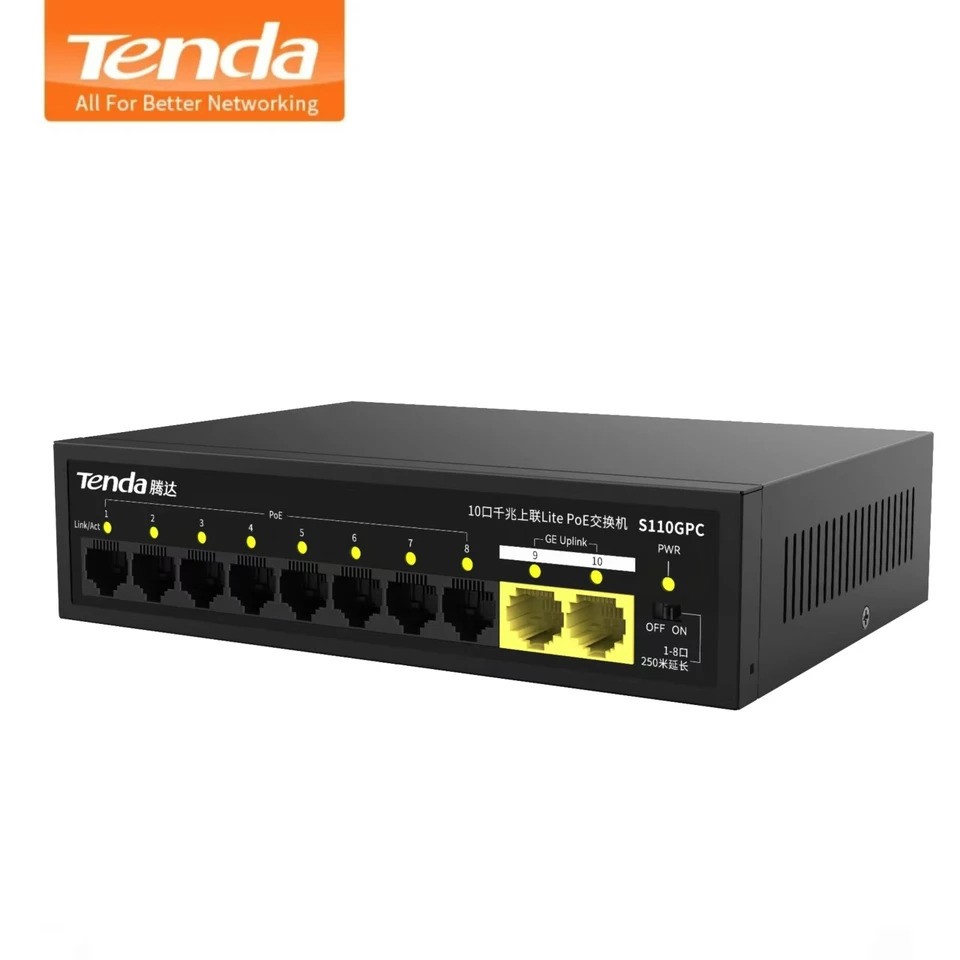 Tenda S110GPC 8 Port 10/100Mbps 2 Port Gigabit Uplink PoE Switch