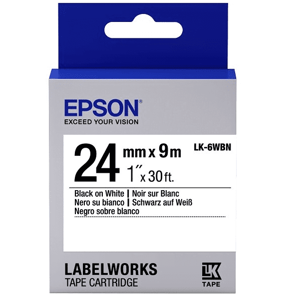 Epson LK-6WBN 9Mt 24mm Standart Beyaz Üzeri Siyah Etiket