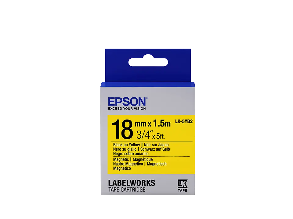Epson LK-5YB2 9Mt 18mm Mıknatıslı Sarı Üzeri Siyah Etiket