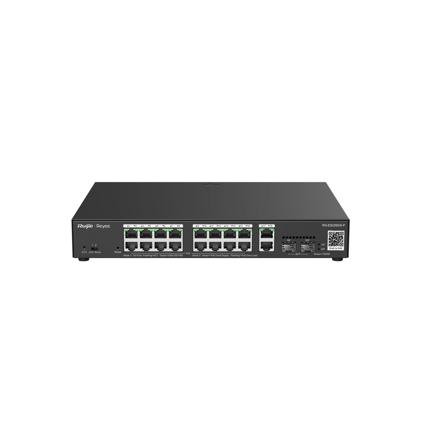 Ruijie RG-ES220GS-P 16 Port Gigabit PoE 2 Port Uplink 2 Port SFp 250W PoE Switch