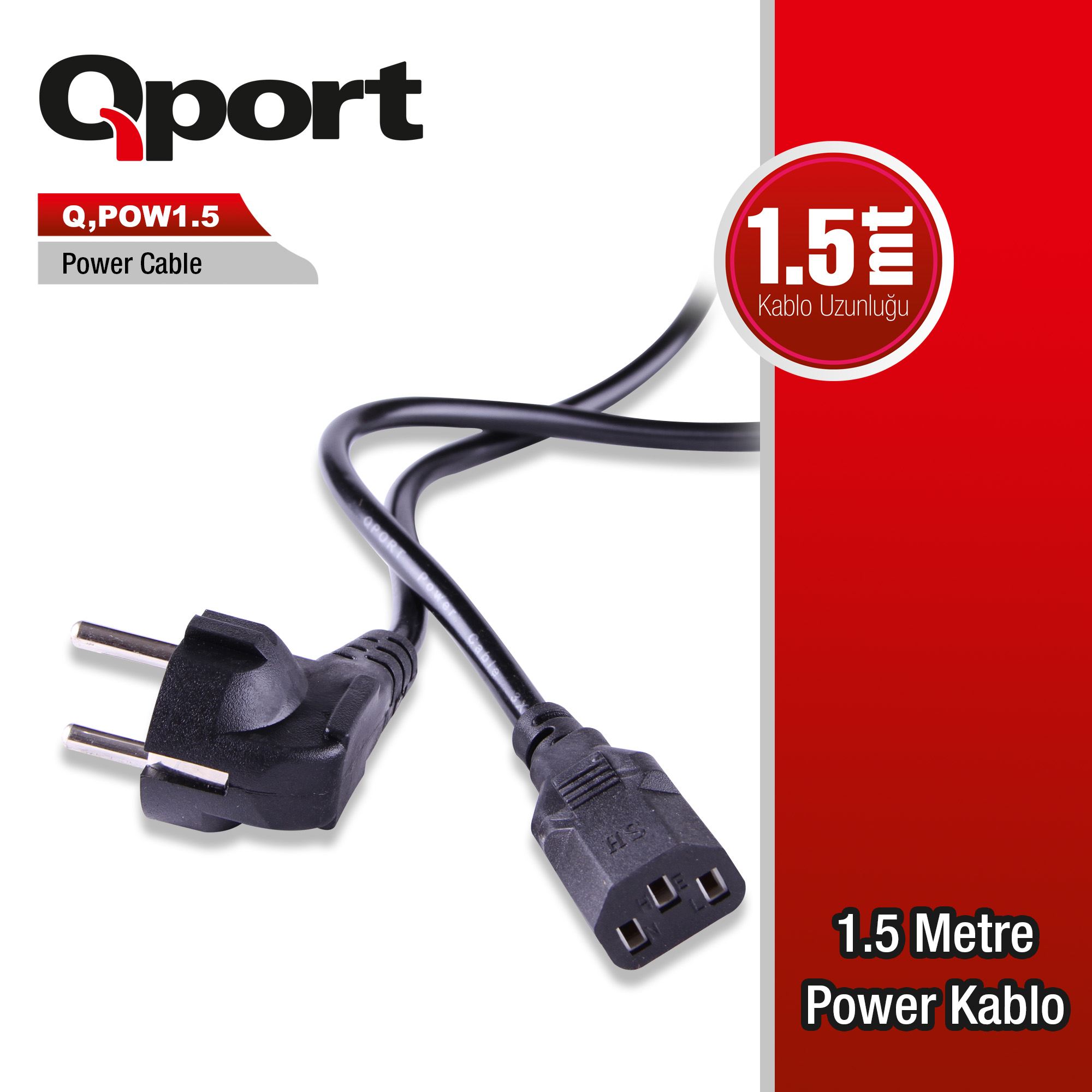 Qport Q-POW1.5 1.5Mt 3x0.75mm Power to C13 Power Kablosu