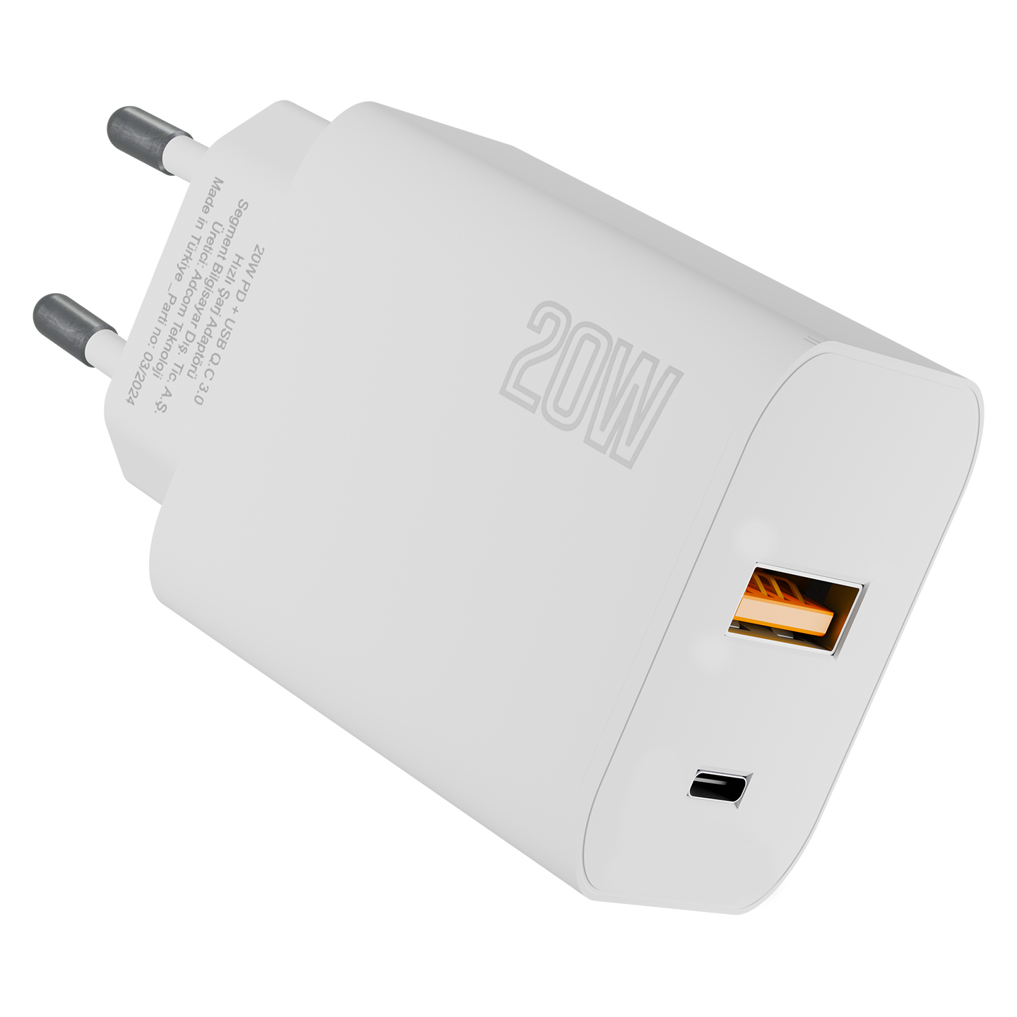 Hytech HY-XE46 20W PD USB Type C Usb QC 3.0 Beyaz Hızlı Şarj Adaptörü