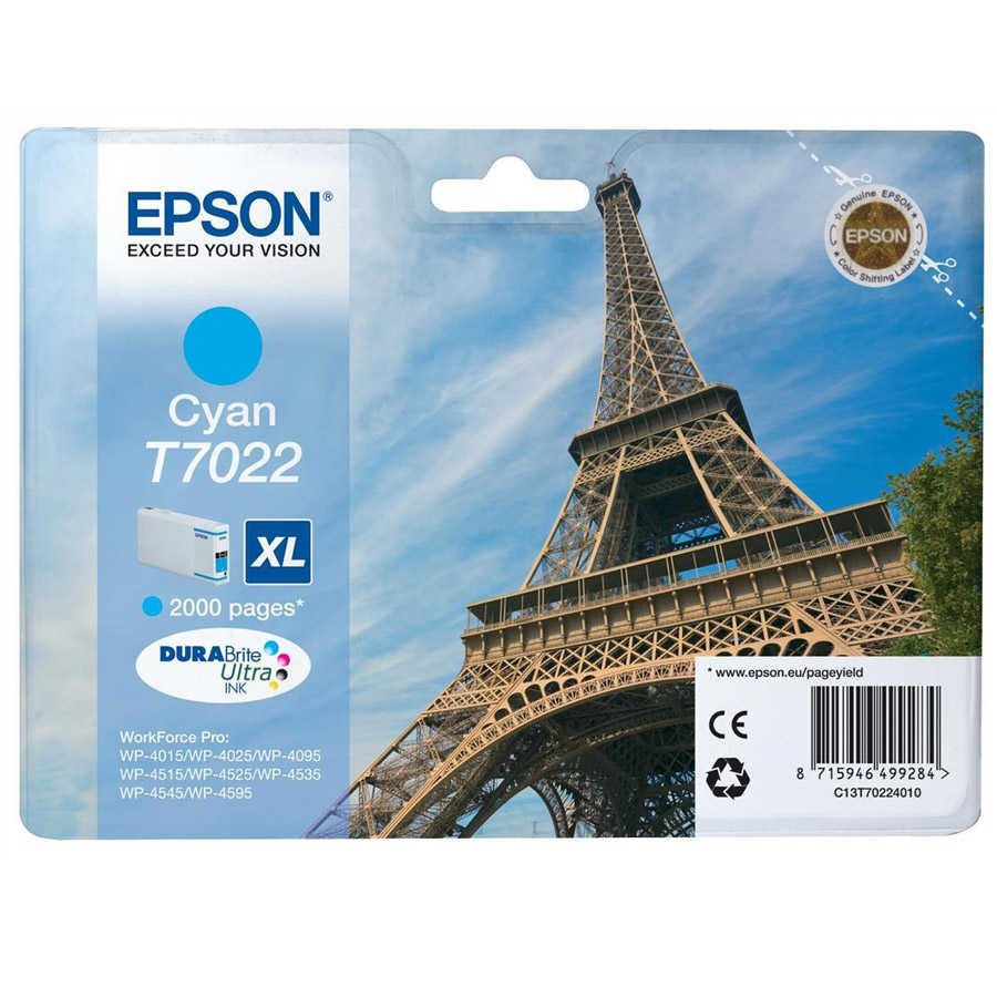 Epson C13T70224010 T7022 XL C 2.000 Sayfalık Yüksek Kapasiteli Mavi Orijinal Inkjet Kartuş
