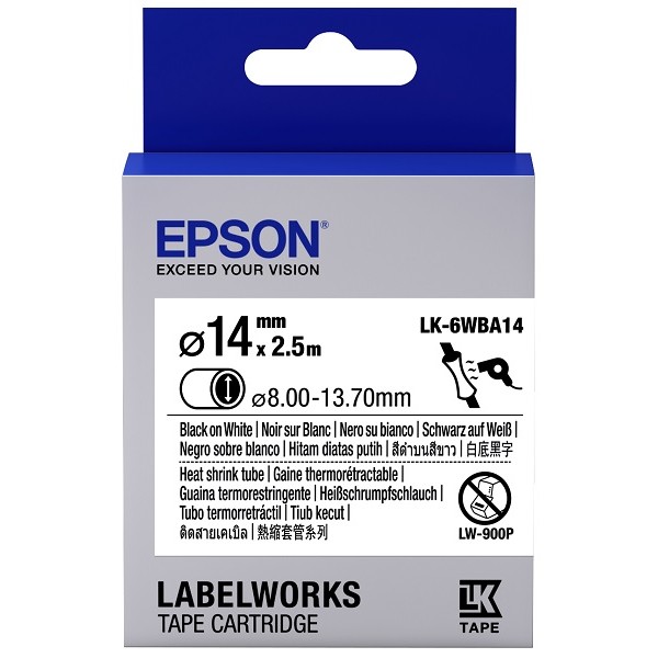 Epson LK-6WBA14 2.5mt 8-13.7mm Beyaz Üzeri Siyah Makaron