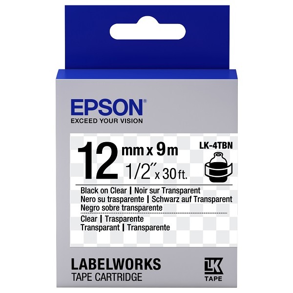 Epson LK-4TBN 9Mt 12mm Şeffaf Üzeri Siyah Etiket