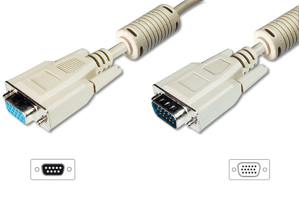 Digitus AK-310203-050-E 5 Mt VGA to VGA Erkek-Dişi HD15 AWG28 3Coax 2xFerite Görüntü Kablosu