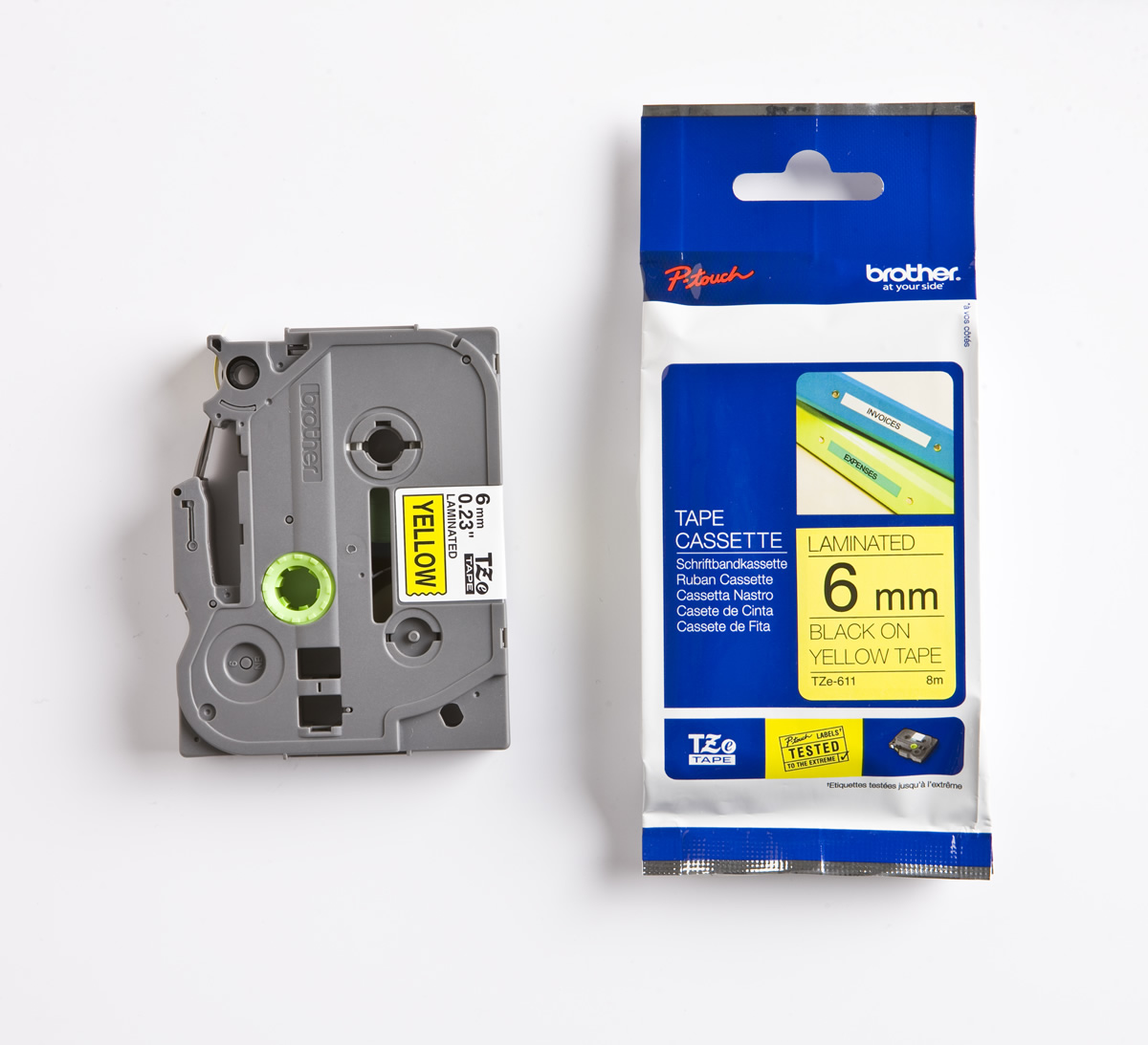 Brother P-Touch TZE-611 6mm 8Mt Sarı Üzerine Siyah Laminasyonlu Etiket