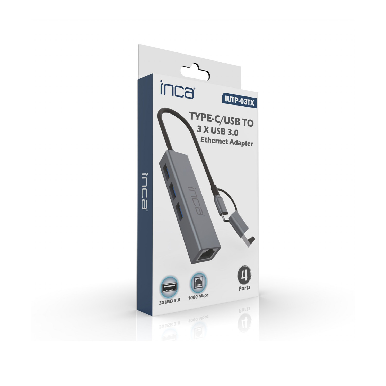 Inca IUTP-03TX USB Type C USB 3.0 to RJ45 Gigabit 3 Port USB 3.1 USB Ethernet Adaptörü