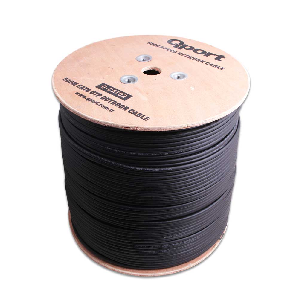 Qport Q-CAT02 500 Mt UTP CAT6 0.58mm AWG23 Dış Mekan Siyah Data Kablosu